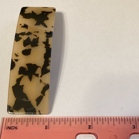 Large Tan Brown Tortoise Shell Confetti Acrylic Hair Barrette French Clip Style - Picture 7 of 9